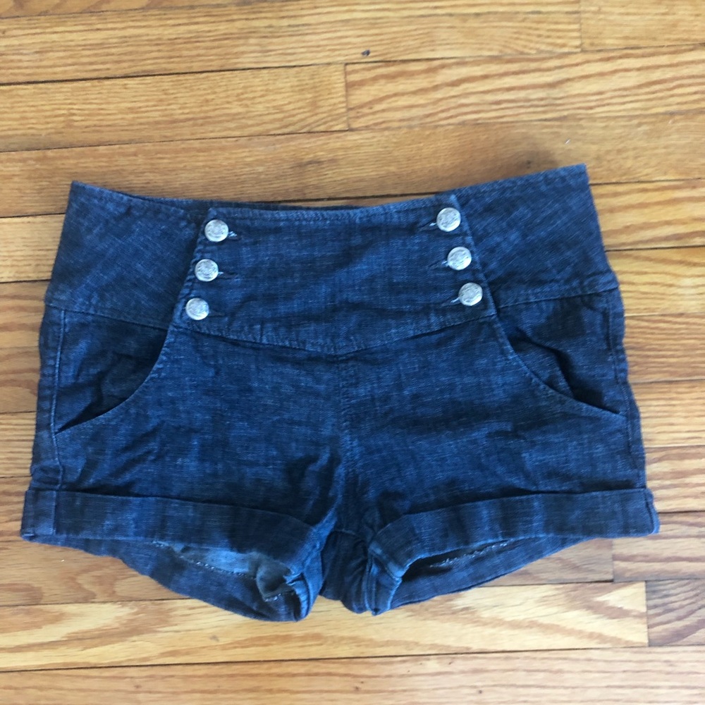 High Waisted Denim Button Front Shorts